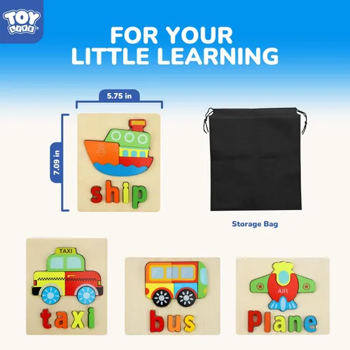 Vista 7 de TOY Life Rompecabezas para niños de 2 a 4 años, 4 vehículos con ortografía de madera para niños pequeños de 3 a 5 años, juguetes Montessori, regalos