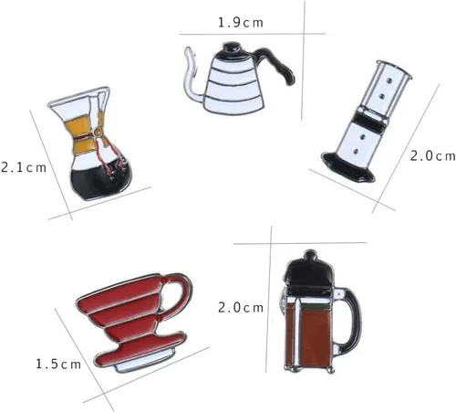 Vista 3 de 5 unidsset mini taza de café de dibujos animados tetera hervidor de metal insignia broche esmalte Pin para mujeres hombres chaquetas sombrero solapa