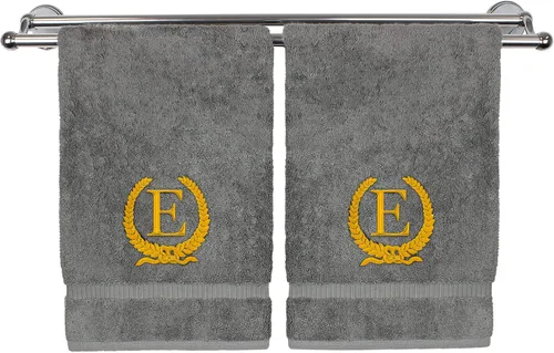 Vista 153 de Toalla de mano con monograma, regalo personalizado, 16 x 30 pulgadas, letra blanca bordada con diseño de corona en toalla negra, extra absorbente