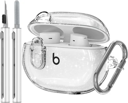 Vista 9 de Compatible con Beats Studio Buds/Studio Buds Plus Funda transparente 2021/2023 con clip de bloqueo para hombre con kit de limpieza, funda protectora