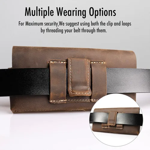 Vista 4 de Tallywave Funda de cuero para teléfono con clip para cinturón para Galaxy S23, iPhone 14, 14 Pro, bolsa de cuero con doble bolsillo para teléfono
