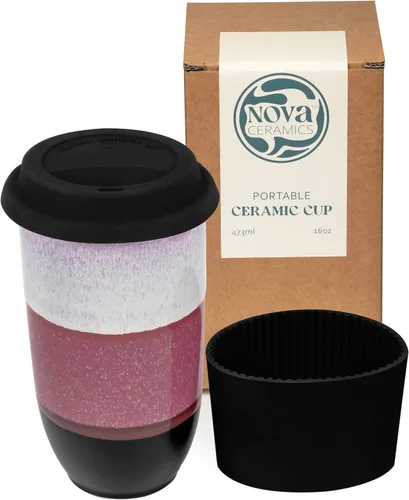 Vista 27 de NOVA CERAMICS Taza de viaje – Taza de viaje de cerámica con tapa – Taza de café de viaje única para llevar – Vaso de café apto para microondas