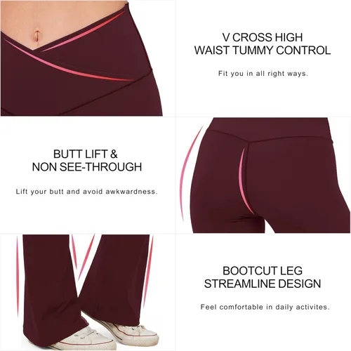 Vista 131 de HEGALY Pantalones de yoga acampanados para mujer, leggings cruzados, suaves, de cintura alta, pantalones casuales de entrenamiento con corte de bota
