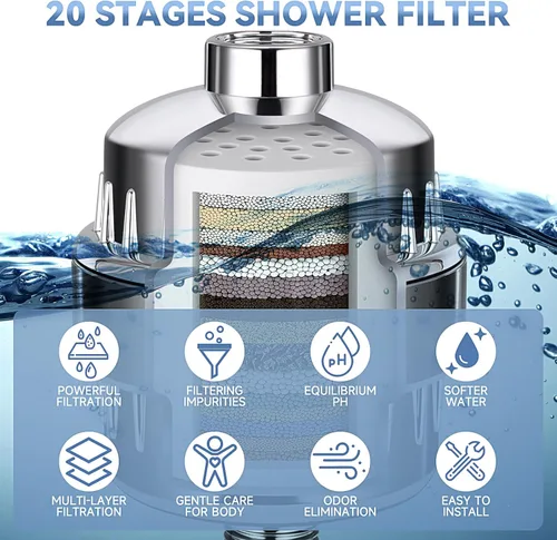 Vista 4 de Filtro de cabezal de ducha para agua dura, filtro de agua de ducha para cabello y piel, cabezal de filtro de ducha para agua dura, filtro de agua
