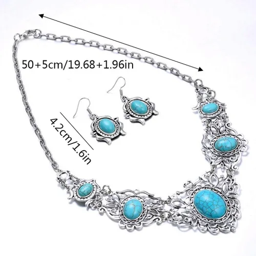 Vista 5 de Simsly Collar de turquesa barroco, collares de plata, cadena y aretes para mujeres y niñas, Cristal, Aleación.