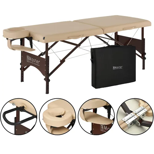 Vista 2 de Master Massage Argo - Mesa de masaje portátil de 28 pulgadas en crema con patas de nogal, cama de spa para ejercicio y masaje de mesa, cama