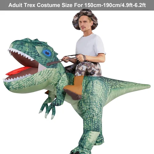 Vista 4 de Disfraz de dinosaurio para montar a caballo T Rex Air Blow up divertido vestido de fiesta de Halloween Navidad para adultos disfraz de cosplay