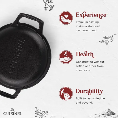 Vista 2 de Cuisinel Horno Holandés de Hierro Fundido - Olla Profunda de 3 Cuartos - Multicocina 2 en 1 Presazonada - Tapa Combinada que Funciona como Sartén