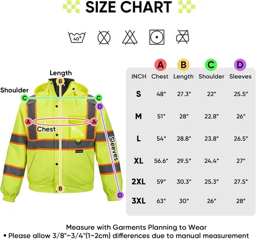 Vista 5 de TICONN Waterproof Safety Bomber Jacket, Winter Rain Jacket Hi Vis Reflective, ANSI Class 3 Work Rain Coat