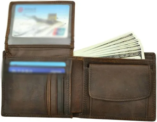 Vista 3 de ZAINJO Wallets For Men Cow Leather Men Wallets with Coin Pocket Vintage Male Purse Function Brown Genuine Leather Men Wallet with Card Holders