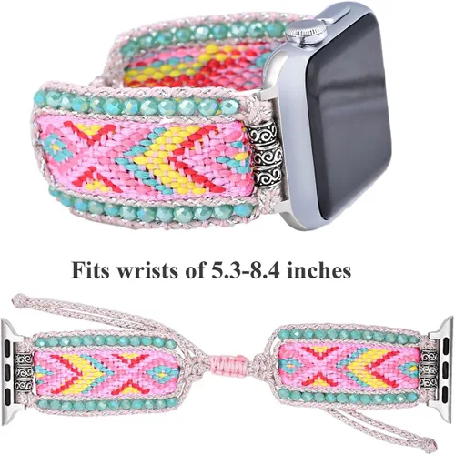 Vista 4 de Pulseras trenzadas bohemias compatibles con Apple Watch Band de 1.614 in 1.575 in 1.496 in 1.654 in 1.732 in 1.772 in 1.929 in, correa ajustable