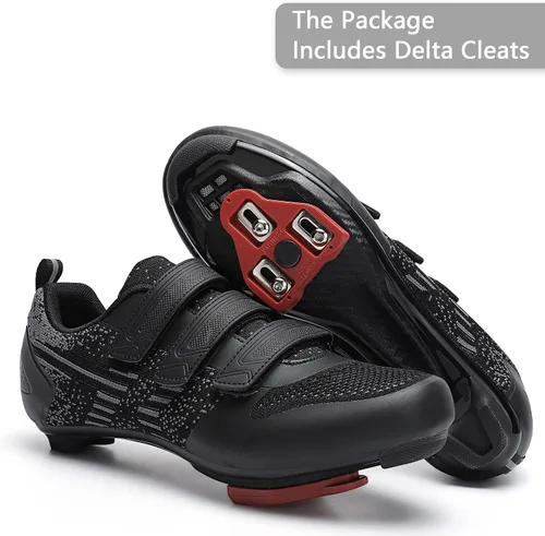 Vista 2 de Zapatos unisex de ciclismo de carretera compatibles con Peloton Shimano SPD, zapatos de equitación para hombres y mujeres, 3 correas, tacos Delta