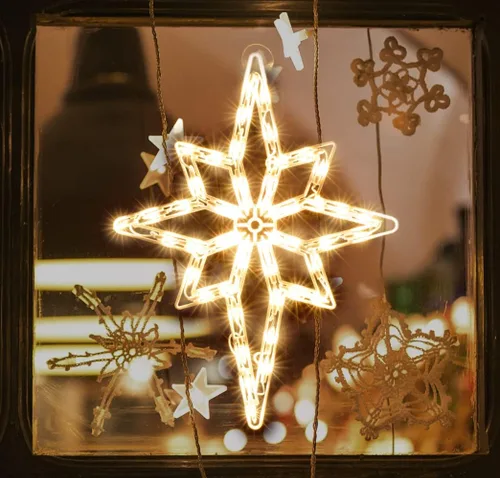 Vista 3 de LAMPHOME 18" 50 Estrella de Belén Navideña Iluminada Escultura de Luz para Ventana Decoración