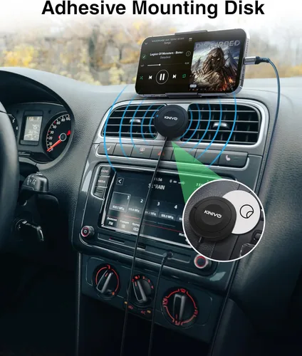 Vista 3 de Kinivo BTC450 juego de entrada auxiliar Bluetooth, manos libres, para autos (3,5 mm) - Admite AptX