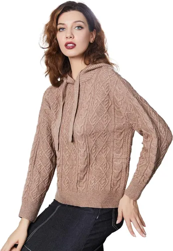 Vista 6 de SDEER - Sudadera con capucha para mujer, de punto acanalado, manga larga, con cordón
