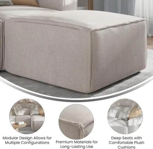 Vista 4 de Flash Furniture Bridgetown - Módulo otomano de tela para sofá seccional, sofá modular personalizable, otomano, color crema