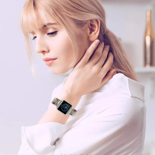Vista 4 de Correa de resina compatible con Fitbit Blaze, carcasa de marco de metal para mujeres y hombres + accesorio de resina Azul