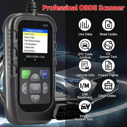 Vista 4 de Herramienta de diagnóstico OBD2 para coche, lector de código, probador de voltaje, código de falla de la luz de motor, OBD2/EOBD para vehículos