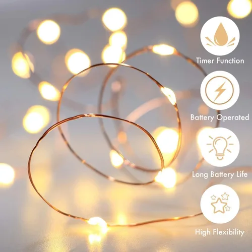 Vista 4 de innotree Paquete de 6 tiras de luces LED que funcionan con pilas, con temporizador, 10 pies, 30 luces LED alimentadas por batería, alambre de cobre