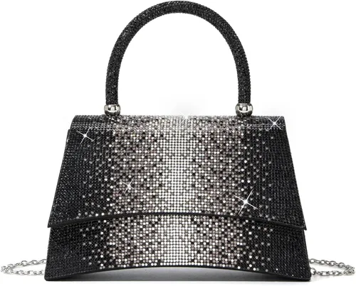Vista 12 de Bolso de mano con strass para mujer, bandolera brillante y bolsos para boda, fiesta, noche, bolso cruzado
