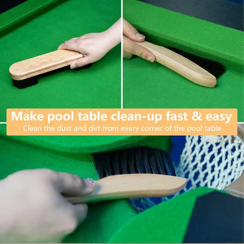 Vista 4 de Juego de 5 cepillos para mesa de billar y riel, accesorios de limpieza de fieltro de billar con 2 cepillos de madera, paño de limpieza de taco, paño