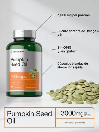 Vista 3 de Horbäach Pumpkin Seed Oil 3000mg 120 Softgel Capsules