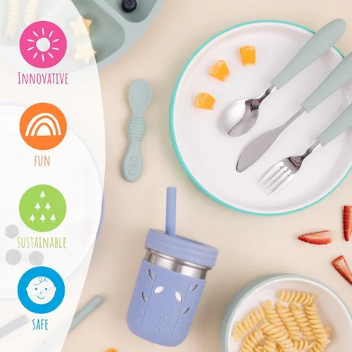 Vista 7 de Elk and Friends Platos blancos de porcelana para niños de 7.8 pulgadas con fundas de silicona, adecuados para bebés/niños pequeños, aptos