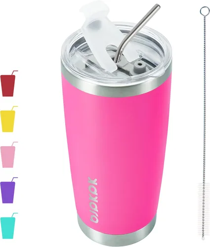 Vista 46 de BJPKPK Vaso térmico negro con tapa y pajita, de acero inoxidable, de 20 onzas, para café Pintura de caucho negro
