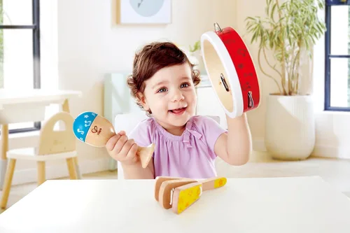 Vista 4 de Hape Juego de percusión junior Juego de instrumentos de percusión de madera de 3 piezas para niños pequeños, E0615