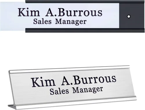 Vista 6 de Placas de identificación personalizadas de aluminio para oficina, impresión en caliente, añade imagen con logotipo, placas de nombre personalizadas