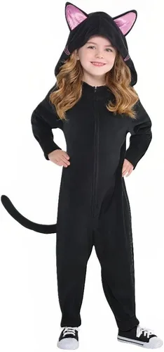Vista 6 de Disfraz de gato negro con cremallera para adultos, talla S / M (paquete de 1), elegante, cómodo y espeluznante, disfraz de poliéster de alta