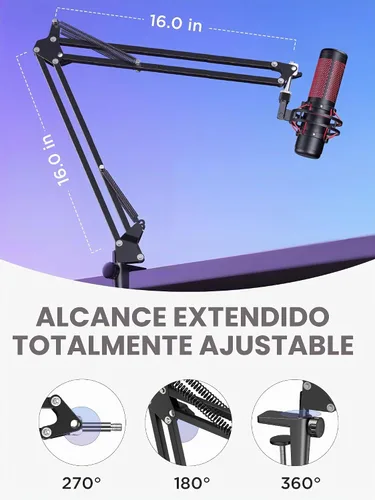 Vista 4 de InnoGear Soporte de micrófono de brazo extendido para cantar podcast, negro Desk Mount, Desktop Stands, Adjustable Reach, Rotate Fully, Folds Away