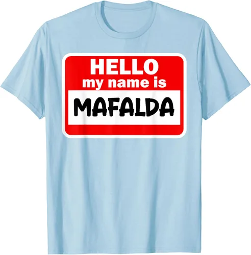 Vista 30 de Mafalda Hello Hi My Name Is Camiseta con nombre en camiseta personalizada, Negro
