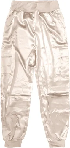 Vista 6 de FUMOOD Pantalones deportivos de satén para mujer, casuales, de cintura alta, sin botones, casuales, hasta el tobillo, de satén sedoso, cargo