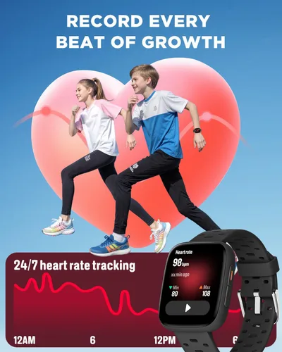 Vista 5 de Reloj para niños BIGGERFIVE sin necesidad de teléfono, reloj inteligente de fitness de 1.8" Amoled con podómetro, frecuencia cardíaca, rastreador