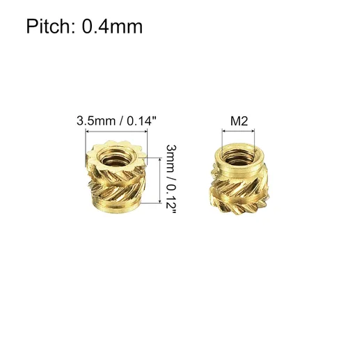Vista 2 de uxcell Tuercas de inserción moleteadas, 80 piezas M2 x 3 mm L x 3.5 mm DI 3D Impresión de tuercas de latón Tuercas de rosca hembra Insertos de latón