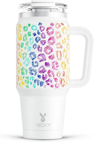 Vista 11 de Meoky Vaso de 40 onzas con asa y pajita, vaso aislado con tapa y popote, taza de viaje de acero inoxidable, mantiene el frío durante 34 horas, 100%