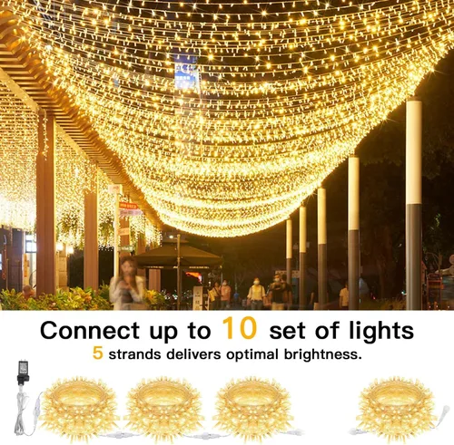 Vista 6 de Guirnalda 100 luces led parpadeante, conectable, control, enchufe, temporizador, impermeable, regulable, interior, exterior, árbol de Navidad