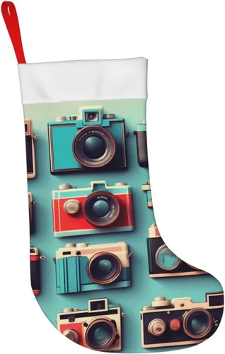 Vista 8 de Retro Cool Camera Collection Print Christmas Stocking, For Family Party Decorations, Xmas Tree,Fireplace Decorations, Xmas Party Decor