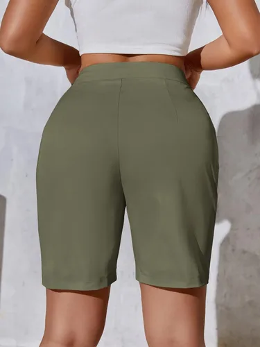 Vista 2 de WDIRARA Bermudas casuales de cintura alta con botones y bolsillos para mujer