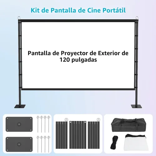Vista 8 de Pantalla de proyector de 120 pulgadas con soporte, pantalla de cine al aire libre portátil