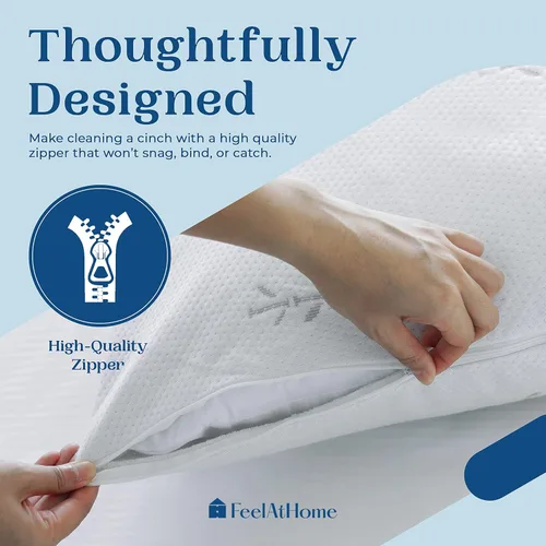 Vista 4 de FeelAtHome Funda de almohada de bambú refrescante, impermeable, 20 x 26 pulgadas, paquete de 2 (estándar), muy suave y cómoda, funda de almohada