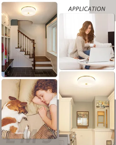 Vista 3 de LMS Lámpara de techo empotrada, moderna lámpara de techo de baño dorada cepillada con tambor blanco lechoso pantalla acrílica para cocina, sala
