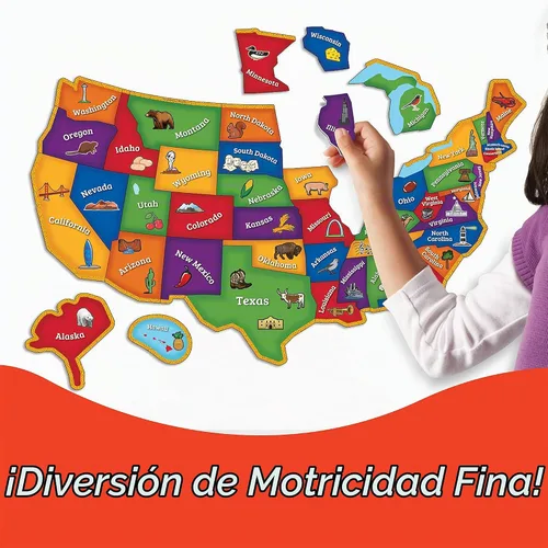 Vista 5 de Learning Resources Rompecabezas magnético del mapa de EE. UU. - Mapa educativo de los Estados Unidos de América, juegos de asociación de geografía
