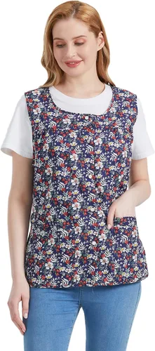 Vista 3 de Nanxson Delantal de zapatero para mujer con 2 bolsillos de parche, babero estampado de algodón, bata con botones para cocina de chef de trabajo