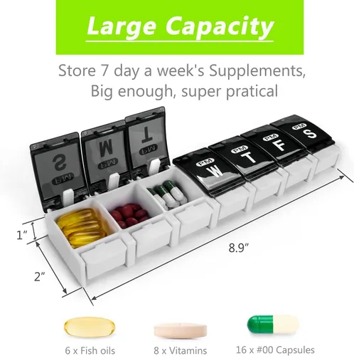 Vista 2 de Pastillero semanal extra grande 2 veces al día – Remtise Am/Pm, organizador diario de medicamentos, pastillero de 7 días con botón para pastillas