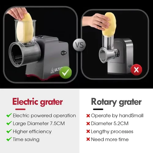 Vista 5 de Rallador eléctrico de queso, rallador eléctrico de 250 W para bloque de queso con 7 cuchillas diferentes, triturador eléctrico de queso, máquina