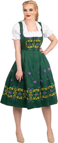Vista 4 de Vestido largo de Oktoberfest bordado alemán verde de 3 piezas