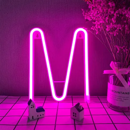 Vista 32 de Letras de neón rosadas, letreros LED que funcionan con pilas, luces LED del alfabeto, letrero de marquesina, letras decorativas de marquesina, luces