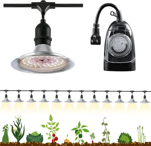 Vista 10 de Luz LED de cultivo para exteriores con temporizador, tira de luz de crecimiento de espectro completo de 6 bombillas, lámparas de plantas